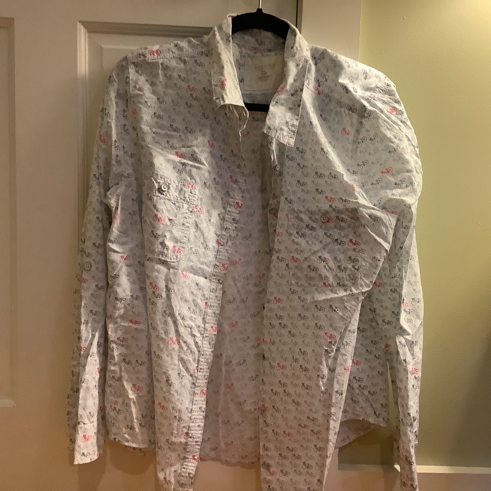 (Bin 7)  Sonoma Bicycle Button Shirt XL white, blue
